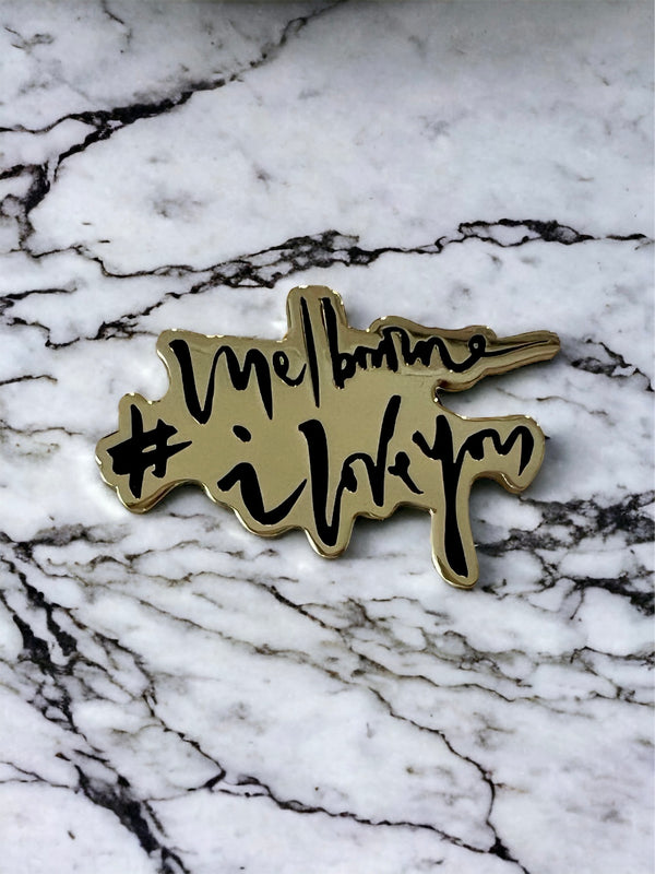 BLACK AND GOLD "MELBOURNE I LOVE YOU" PIN